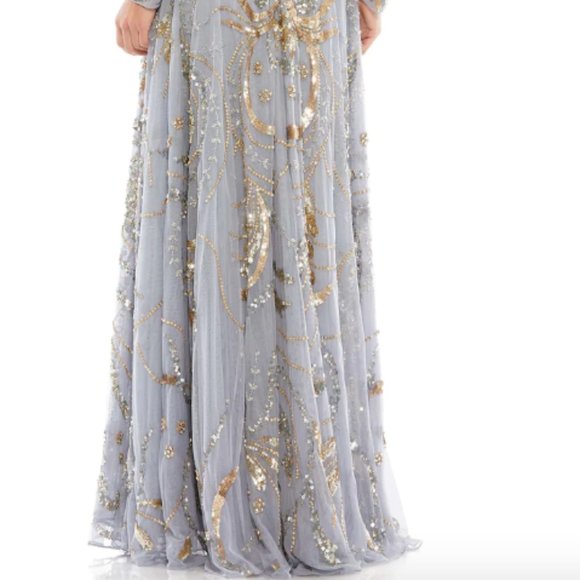 MAC DUGGAL 5217 LONG SLEEVE EMBELLISHED ILLUSIONS NECK PLATINUM/GOLD GOWN sz 18 - Picture 6 of 6